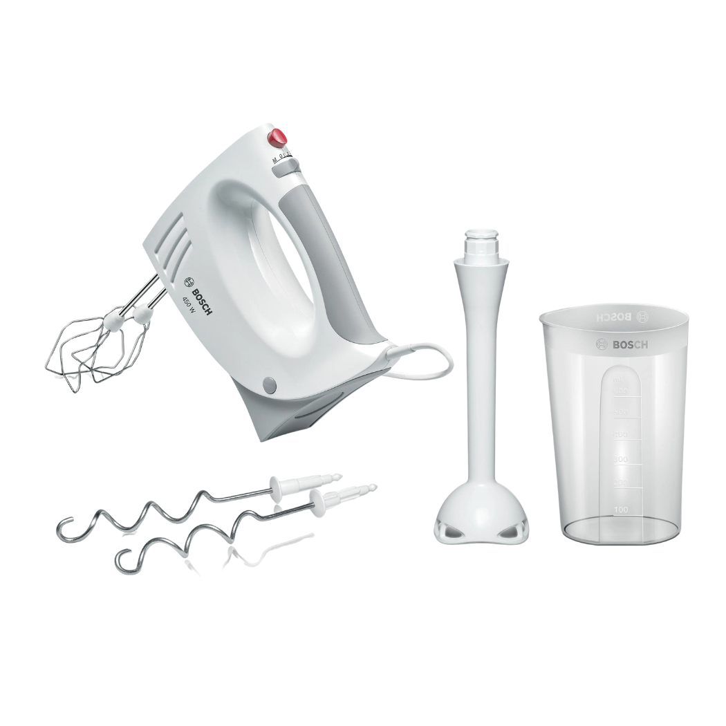 Batteur 450 W Blanc/Gris avec 5 Vitesses + Turbo et Accessoires Inox
