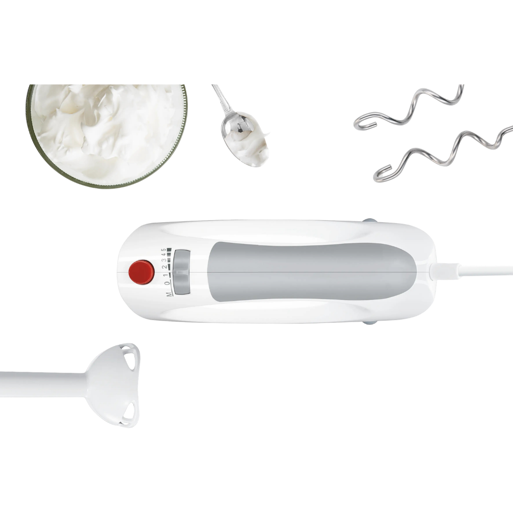 Batteur 450 W Blanc/Gris avec 5 Vitesses + Turbo et Accessoires Inox – Image 2